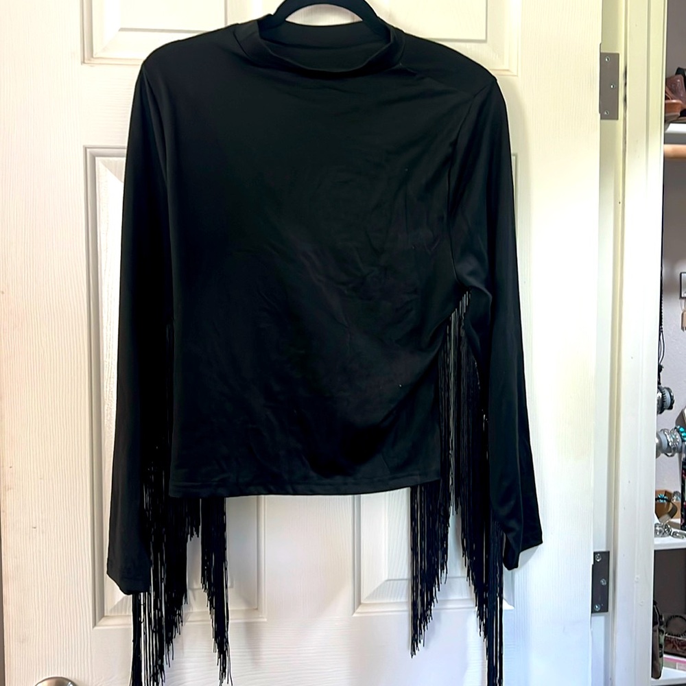 NWOT Fringed long sleeved top